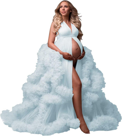 yinyyinhs Tulle Robe Maternity Dress for Photoshoot Sheer Puffy Bridal Lingerie Bathgown Pregnancy Gown for BabyShower