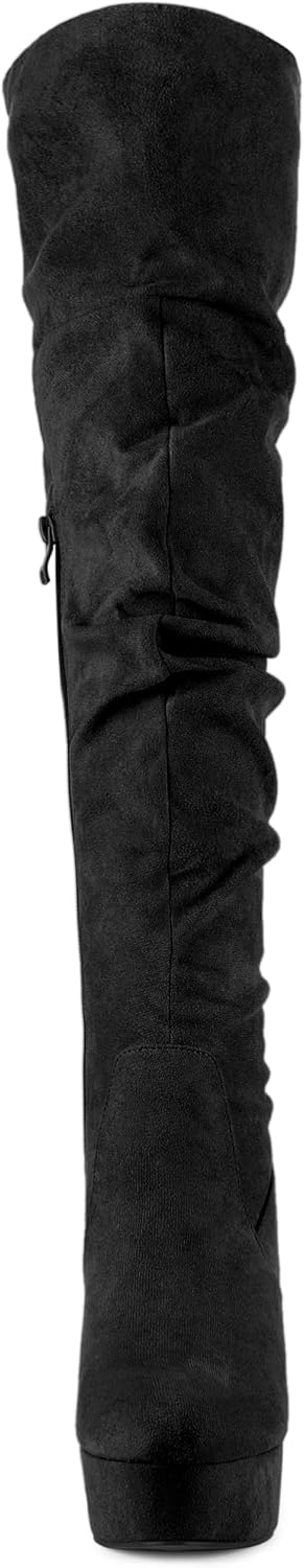 Allegra K Women's Platform Round Toe Zipper Slouch Heel Over the Knee Thigh High Boots