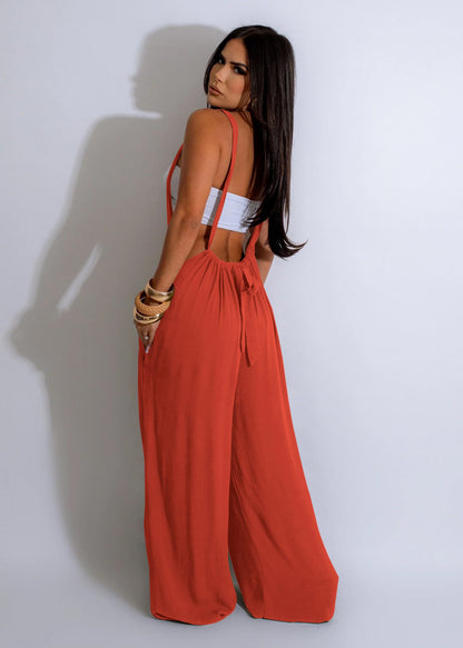 Nimsruc Womens Jumpsuit Casual Loose Sleeveless Adjustable Spaghetti Straps Wide Leg Pants Baggy Overalls With Pockets