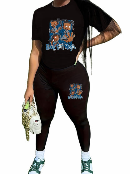 TOPONSKY Women Two Piece Workout Outfits Biker Short-Sleeve Long-Pant Sets