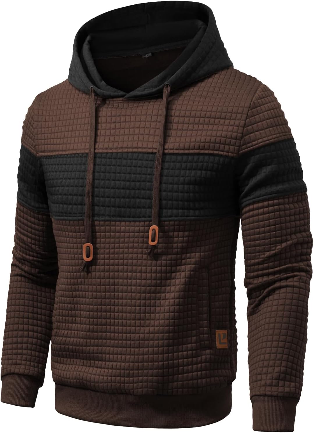 Men’s Sweatshirts Long Sleeve Pullover Patchwork Plaid Jacquard Hoodie Casual Drawstring Hoody Top