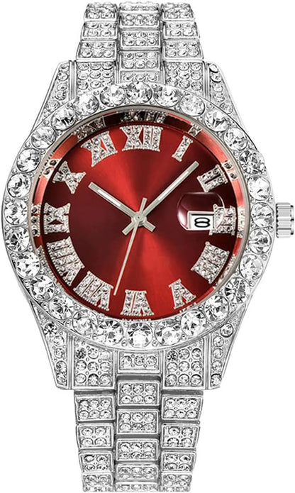 BESTKANG Unisex Luxury Iced Out Watch Mens Diamond Watches Roman Numerals Watches Quartz Analog Wrist Watch