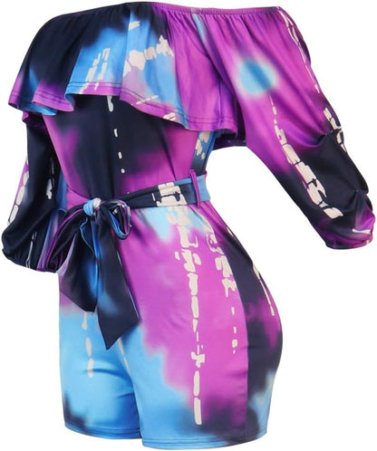 Sexy Two Piece Shorts Set - African Floral Jumpsuits Rompers Vacation Club Outfit