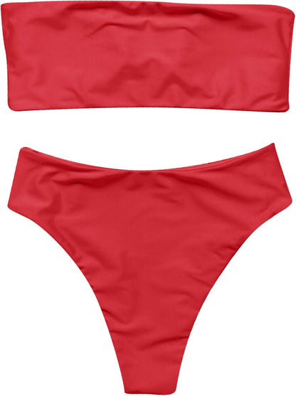 OMKAGI Women Bandeau Bikini Swimsuits Cheeky Off Shoulder Bathing Suit