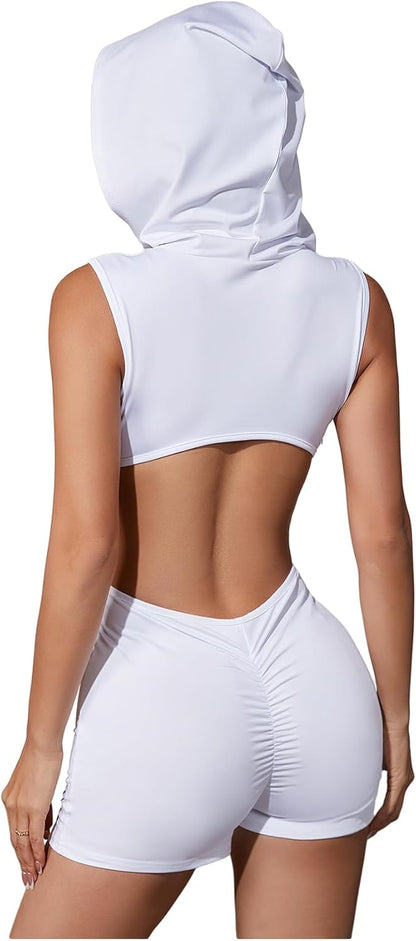 GORGLITTER Women's Backless Rompers One Piece Workout Jumpsuit Open Back Ruched Gym Shorts Bodysuit Unitard Dressy 2025