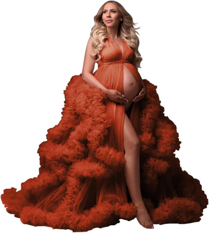 yinyyinhs Tulle Robe Maternity Dress for Photoshoot Sheer Puffy Bridal Lingerie Bathgown Pregnancy Gown for BabyShower