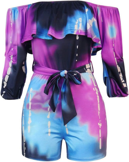 Sexy Two Piece Shorts Set - African Floral Jumpsuits Rompers Vacation Club Outfit