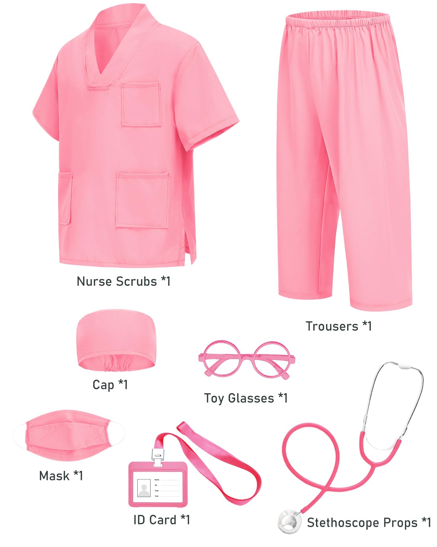 ICECUTE Doctor Costume for Kids Scrubs with Accessories,7Pcs Toddler Halloween Costume for Boy Girls,3-11 Years