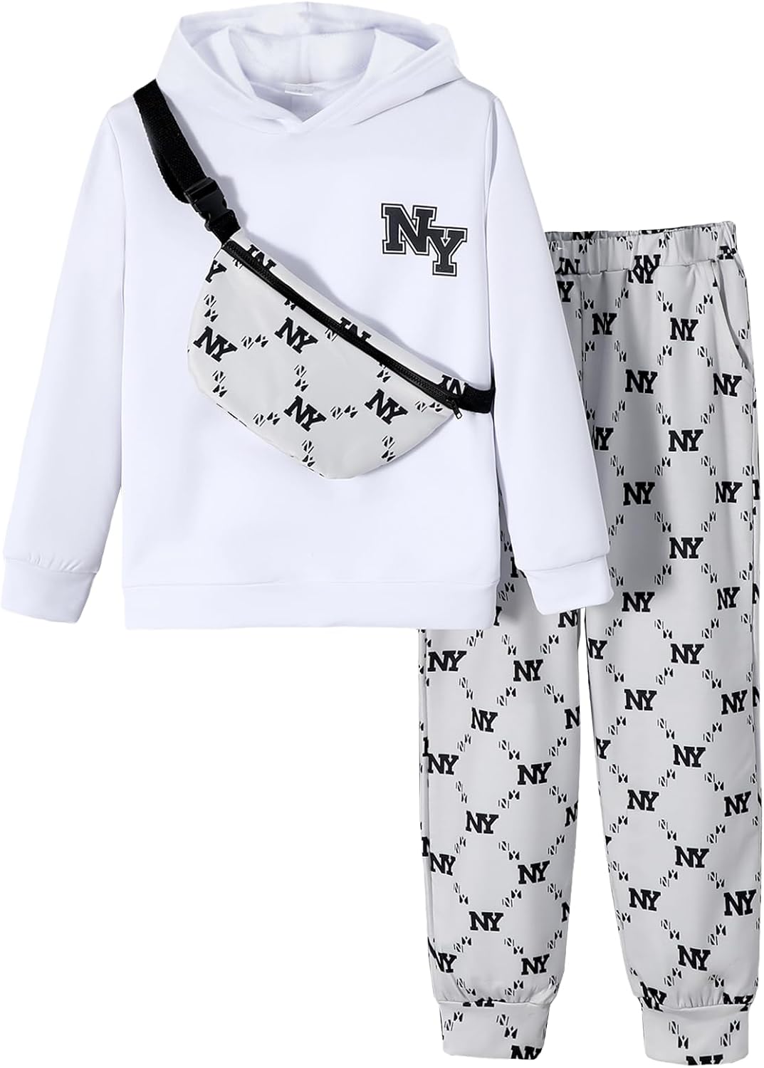 PureChapter Boys' Fashion 3Pcs Pullover Hoodies Sweatshirt Suit Crossbody Bag Stylish Clothes Kids Clothes