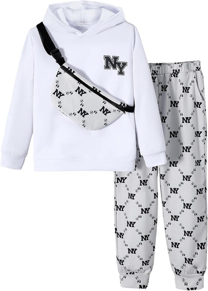 PureChapter Boys' Fashion 3Pcs Pullover Hoodies Sweatshirt Suit Crossbody Bag Stylish Clothes Kids Clothes