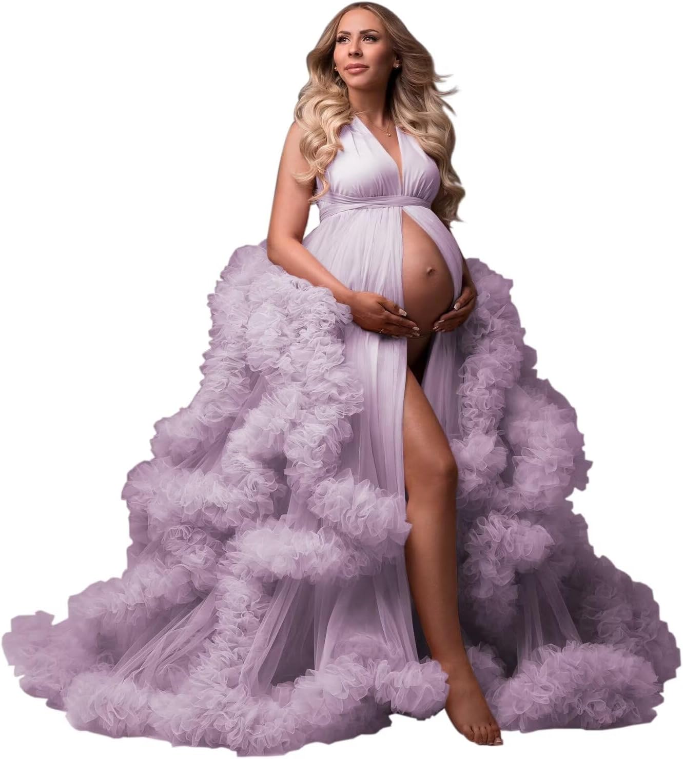 yinyyinhs Tulle Robe Maternity Dress for Photoshoot Sheer Puffy Bridal Lingerie Bathgown Pregnancy Gown for BabyShower
