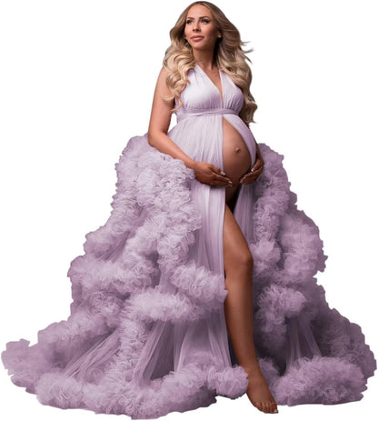 yinyyinhs Tulle Robe Maternity Dress for Photoshoot Sheer Puffy Bridal Lingerie Bathgown Pregnancy Gown for BabyShower