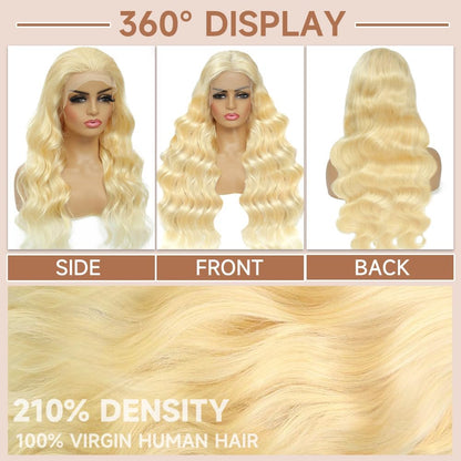 613 13x6 Lace Front Wig Human Hair 30 Inch Body Wave Blonde Wig, 200% Density Pre Plucked Blonde HD Lace Frontal Wig for Black Women