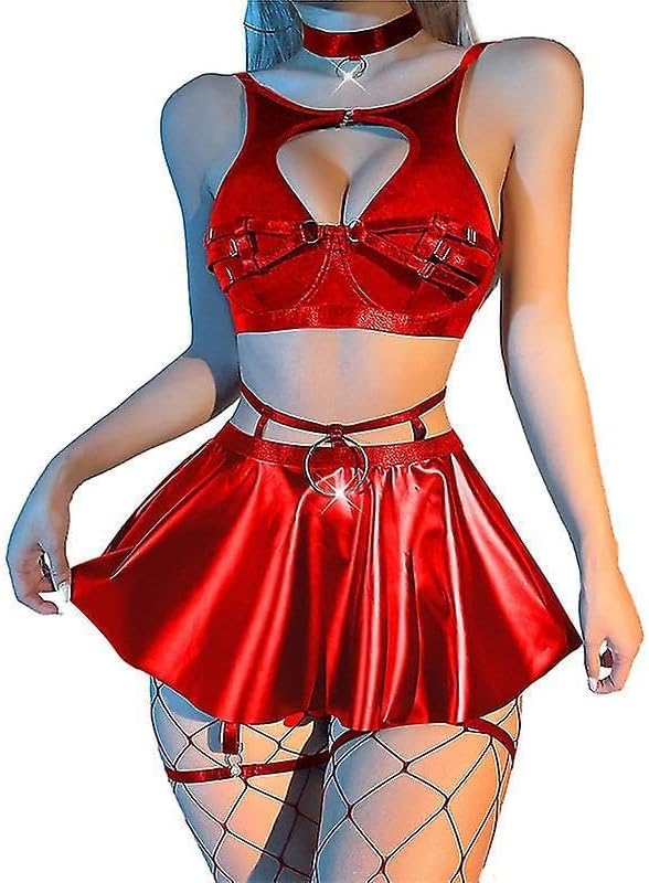 Lilosy Sexy Stocking Chocker Strappy Underwire O Ring Push Up Garter Belt Women Skirt 5 Piece