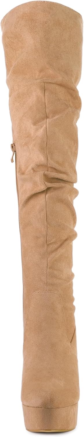 Allegra K Women's Platform Round Toe Zipper Slouch Heel Over the Knee Thigh High Boots