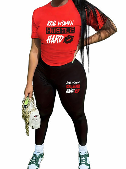 TOPONSKY Women Two Piece Workout Outfits Biker Short-Sleeve Long-Pant Sets