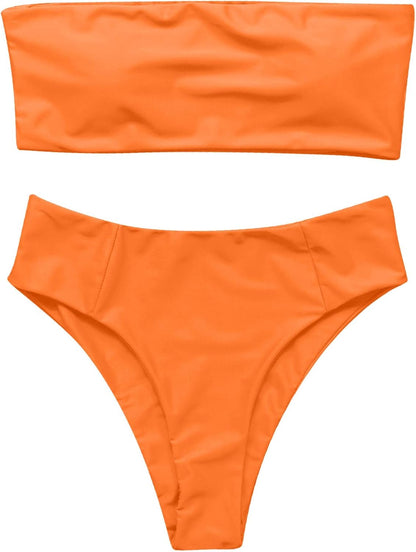 OMKAGI Women Bandeau Bikini Swimsuits Cheeky Off Shoulder Bathing Suit
