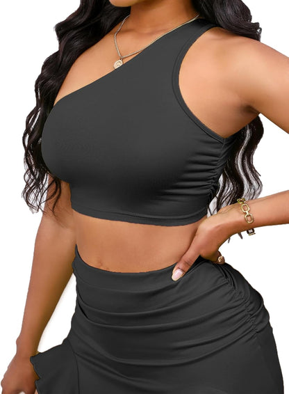 BARASA Women Summer 2 Piece Skirt Sets Comfy Ruffle Trim Irregular Split Sexy Y2k Club Party Tops Jellyfish Skirt Suits S69