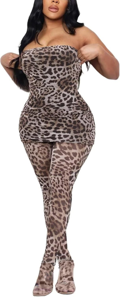 Kafiloe Sexy 3 Piece Outfits for Women Clubwear Lace Tube Mini Dress Top with Stockings Set Birthday Outfits