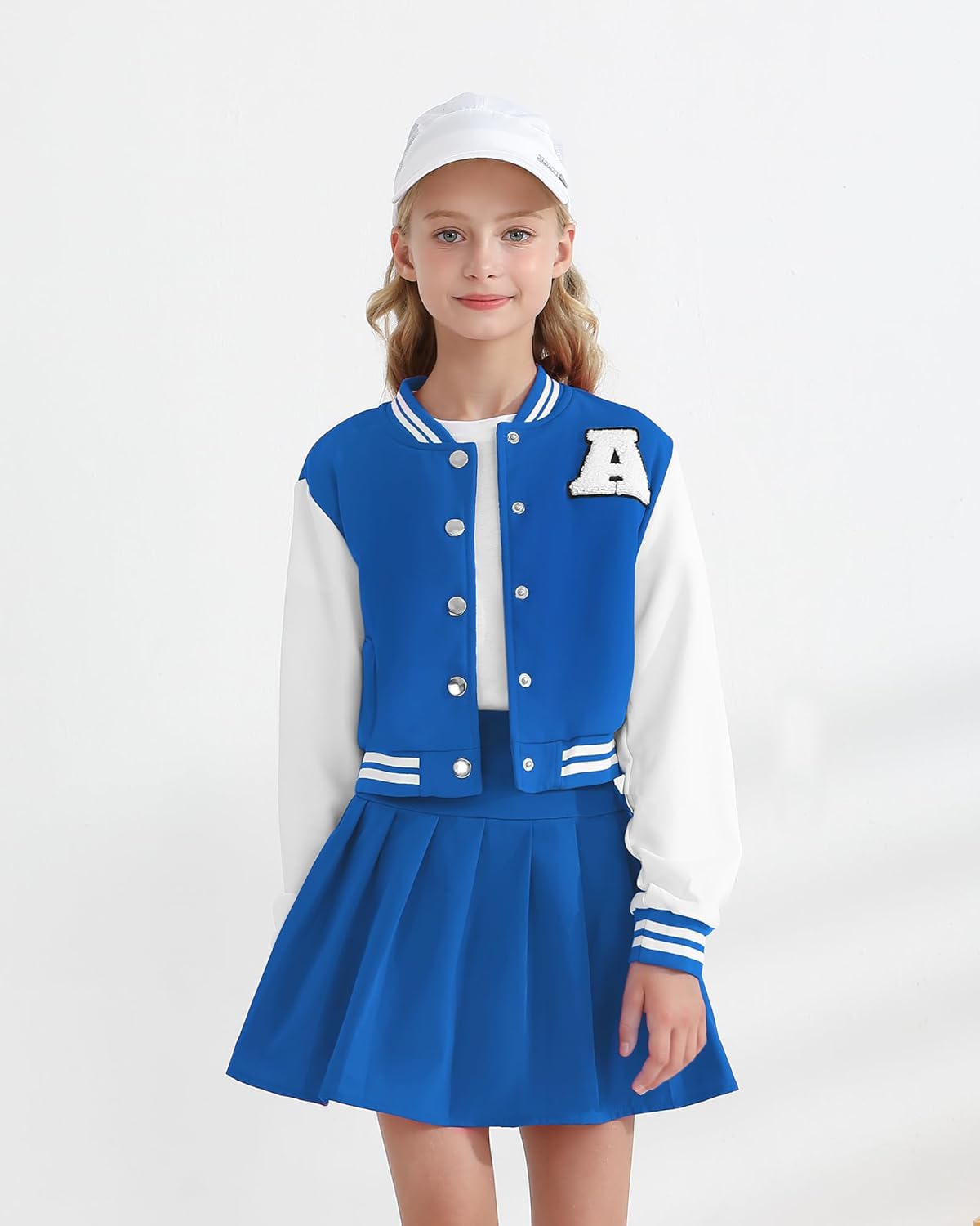 Girls 2 Piece Outfits Skirt Set Button up Jacket Sweatshirt and Pleated Mini Skirts Fall Winter Clothes Size 7-14Y