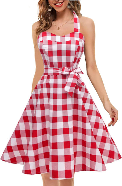 Topdress Women'sVintage Polka Audrey Dress 1950s Halter Retro Cocktail Dress