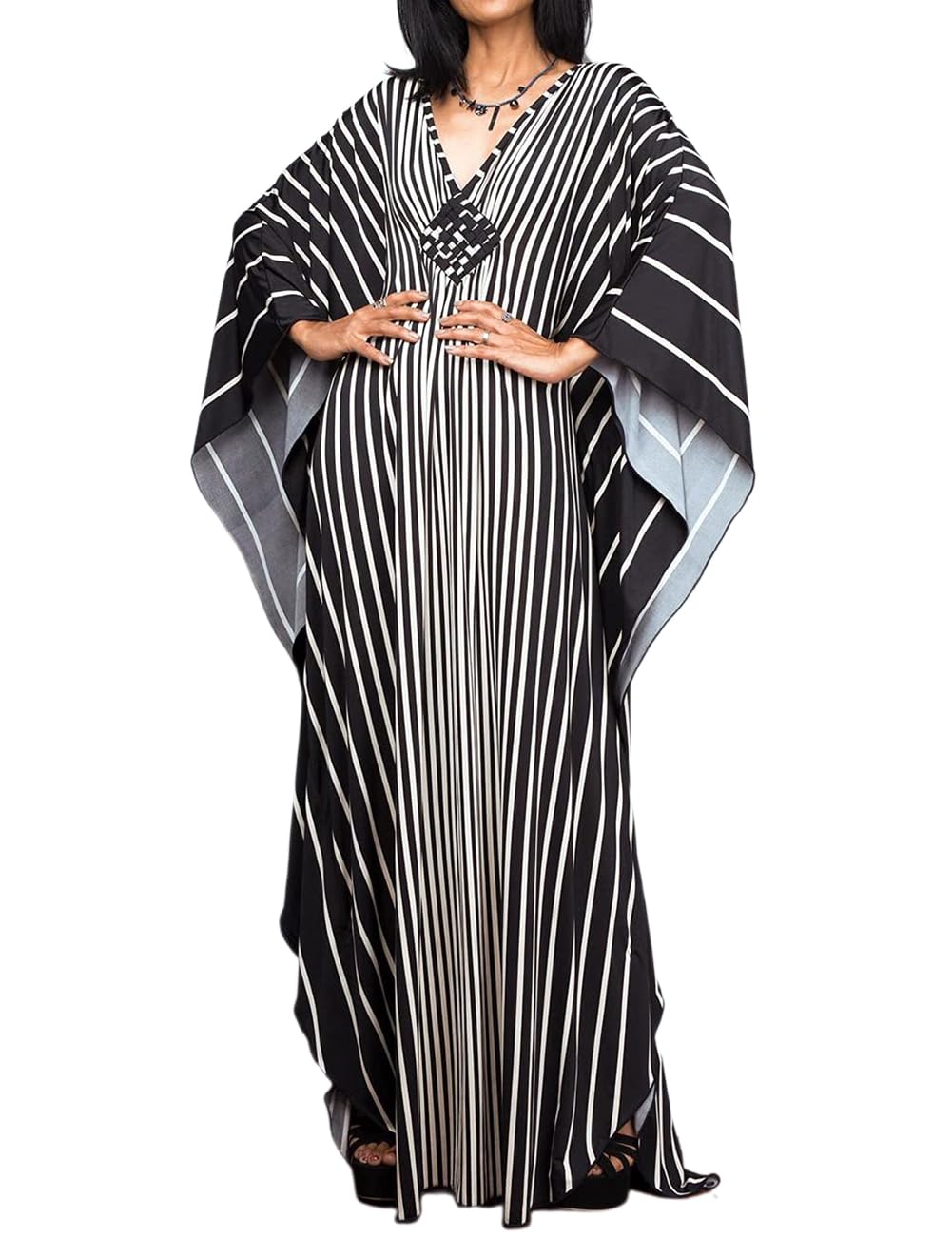 Bsubseach Women Ethnic Print Kaftan Beach Dress Plus Size Swimsuit Cover Up