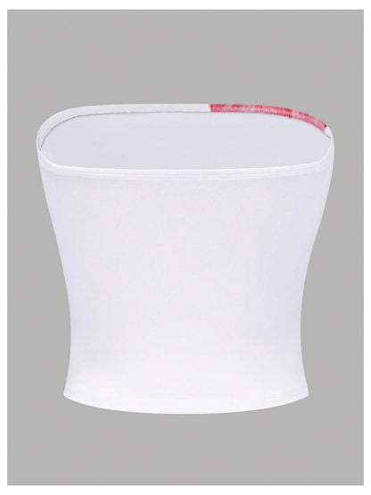 WDIRARA Women's Floral Print Strapless Crop Tube Tops Slim Fit Summer Causal Bandeau Top