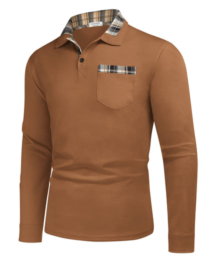 COOFANDY Men's Casual Polo Shirt Long Sleeve Classic Plaid Button Tees with Pockets