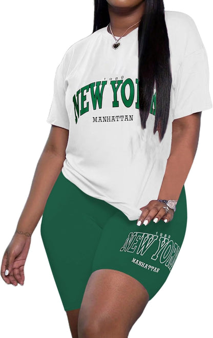 Hilinker Womens 2 Piece Outfits Short Sleeve Top and Shorts Set Summer Workout Casual Tracksuit