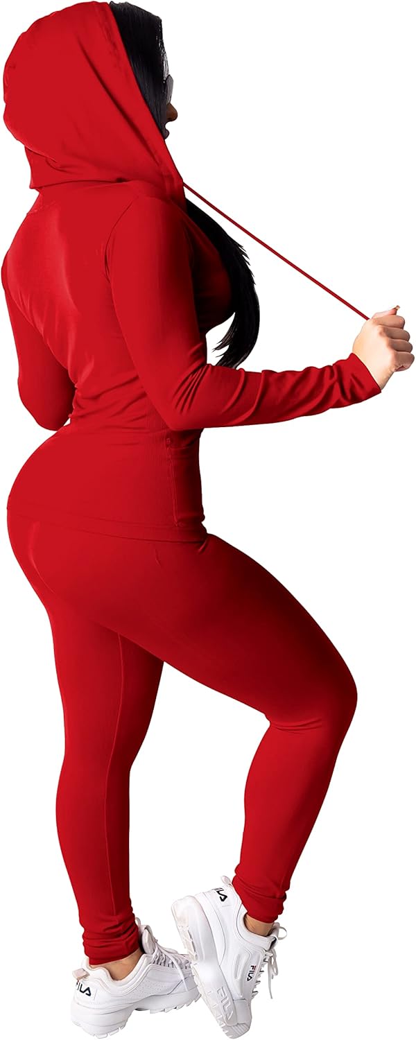 PINSV Women Two Piece Outfits Workout Sets Bodycon Tracksuit Long Sleeve Zip Up Hoodie Jacket Jogger Matching Sweat Pants Set