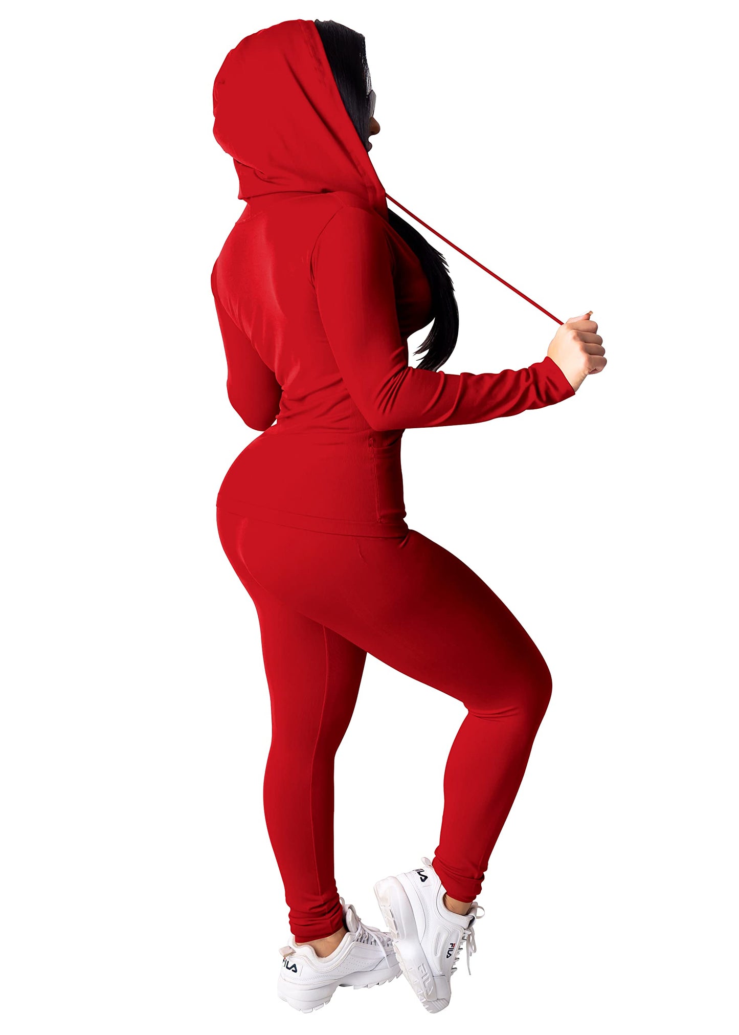 PINSV Women Two Piece Outfits Workout Sets Bodycon Tracksuit Long Sleeve Zip Up Hoodie Jacket Jogger Matching Sweat Pants Set