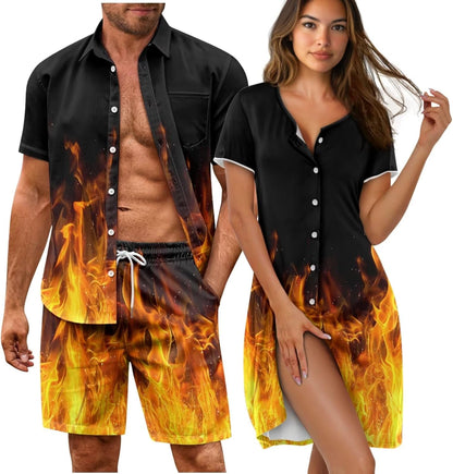 His and Her Pajamas for Couples Set Plus Size Button Down Pjs Nightgown Sleepwear Lounge Sets