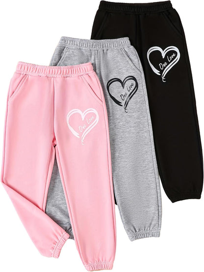 Girls Sweatpants - 3 Pack Teen Girls' Athletic High Waisted Joggers Pants with Pockets Multicoloured 4-14Y