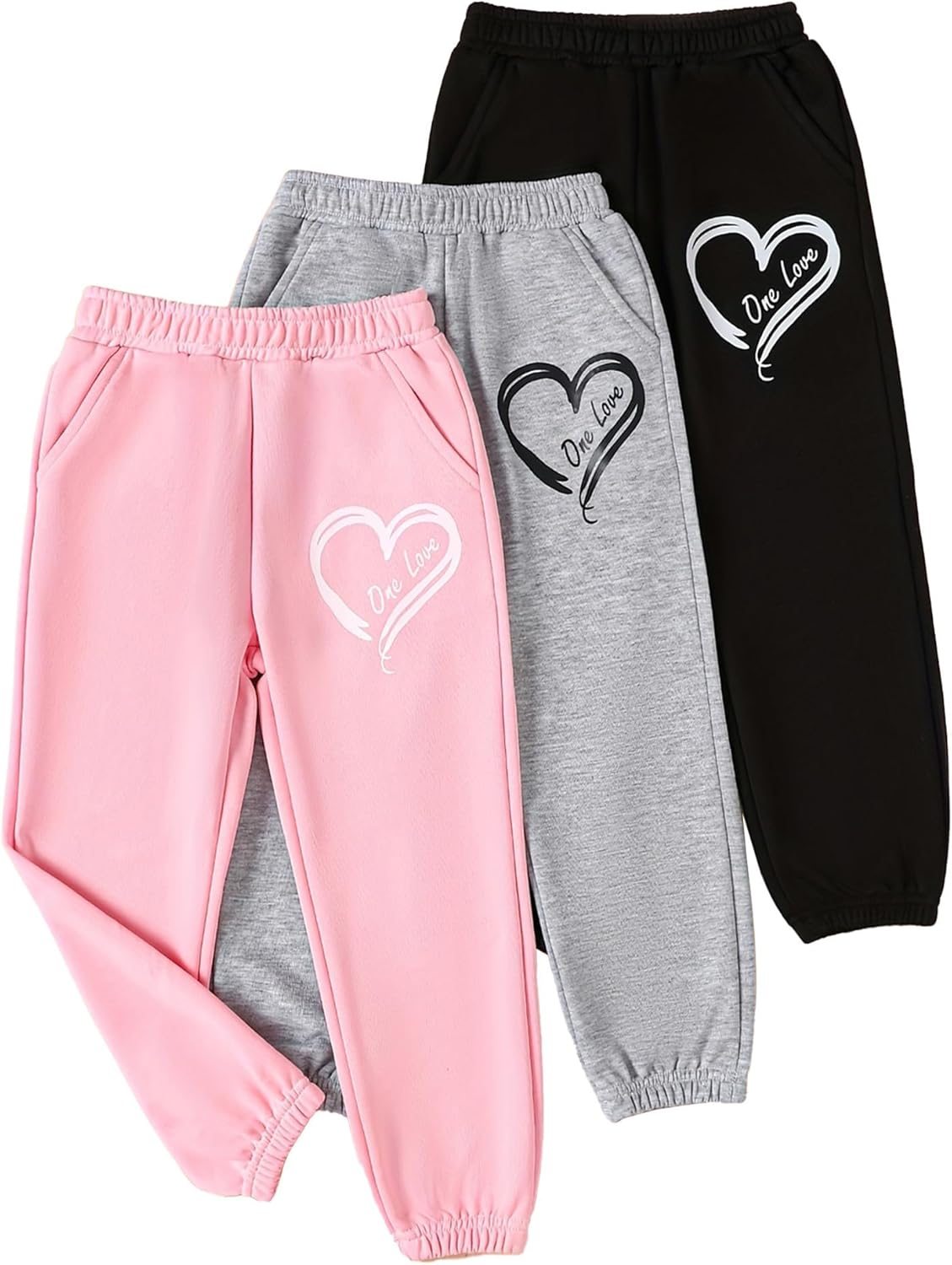 Girls Sweatpants - 3 Pack Teen Girls' Athletic High Waisted Joggers Pants with Pockets Multicoloured 4-14Y