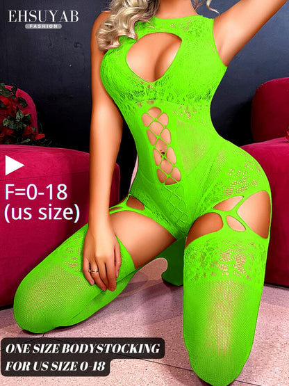 Women Body Stockings Sexy, Exotic Dancer Fishnets Lingerie Glow Party, Fishnet Bodysuit Rave Outfits Club Plus Size