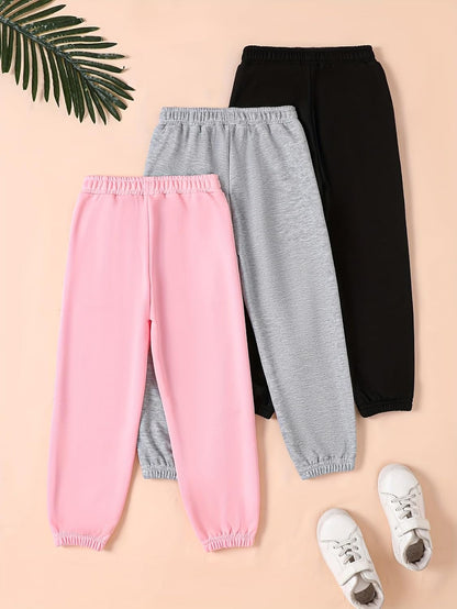 Girls Sweatpants - 3 Pack Teen Girls' Athletic High Waisted Joggers Pants with Pockets Multicoloured 4-14Y