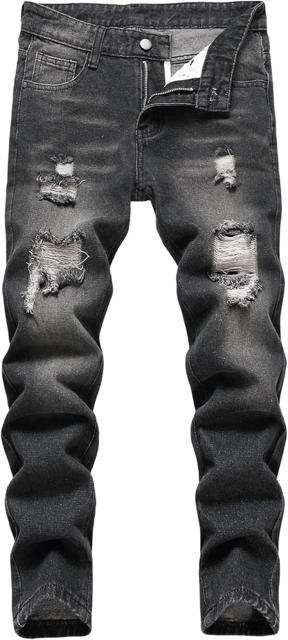 Boy's Ripped Jeans Stacked Skinny Fit Destroyed Distressed Fashion Comfy Denim Jeans Pants