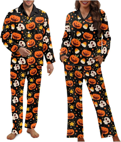 Matching Pajamas for Couple Soft Funny Front Button long Sleeve Pajamas