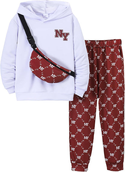 PureChapter Boys' Fashion 3Pcs Pullover Hoodies Sweatshirt Suit Crossbody Bag Stylish Clothes Kids Clothes