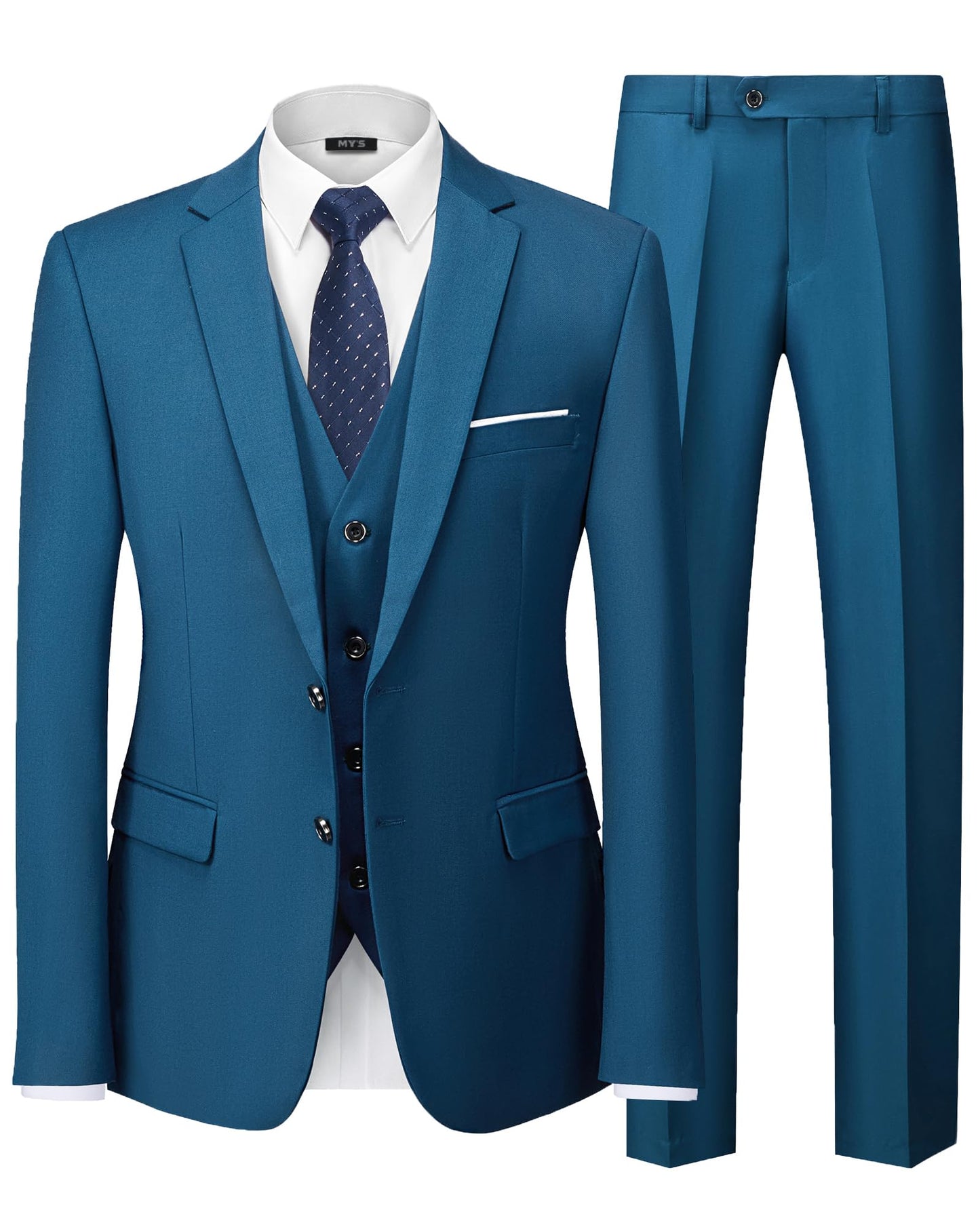 MY'S Men's 3 Piece Slim Fit Suit Set with Tie, 2 Button Blazer Jacket Vest & Pants, Business Wedding Party Prom Suit for Men