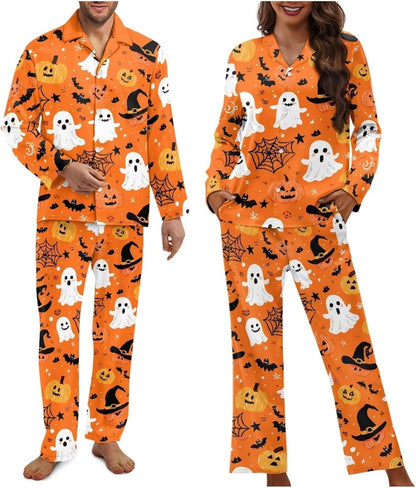 Matching Pajamas for Couple Soft Funny Front Button long Sleeve Pajamas