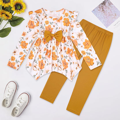 Toddler Kid Girl Clothes Ruffle Sleeve High Low Top Floral Allover Pants Fall Winter Outfit Set