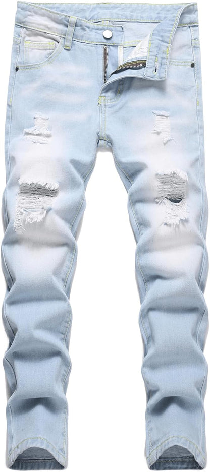 Boy's Ripped Jeans Stacked Skinny Fit Destroyed Distressed Fashion Comfy Denim Jeans Pants
