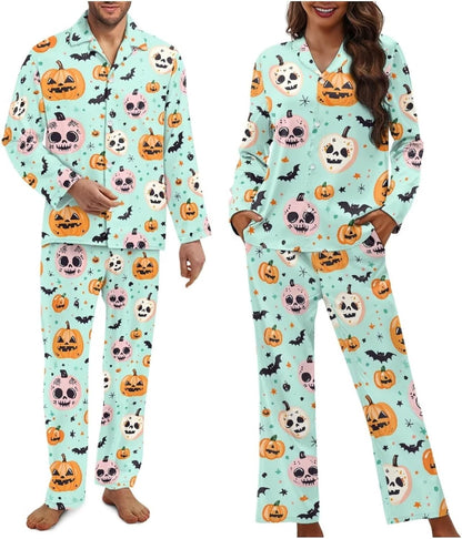 Matching Pajamas for Couple Soft Funny Front Button long Sleeve Pajamas