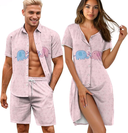 His and Her Pajamas for Couples Set Plus Size Button Down Pjs Nightgown Sleepwear Lounge Sets