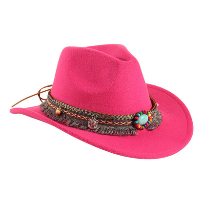 Ibeauti Cowboy Hat with Fringed Bandana Set for Women Wide Brim Western Cowgirl Hat Paisley Head Wrap Scarf