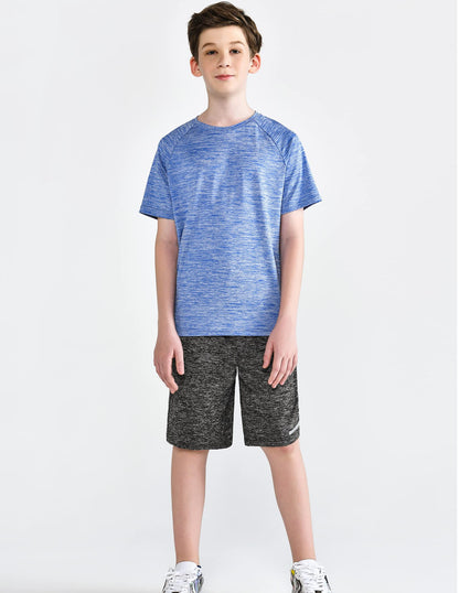 5 Pack Boys Athletic Shirts, Youth Activewear Dry Fit Tshirts for Kids, Short Sleeve Tees, Bulk Athletic Performance Clothing