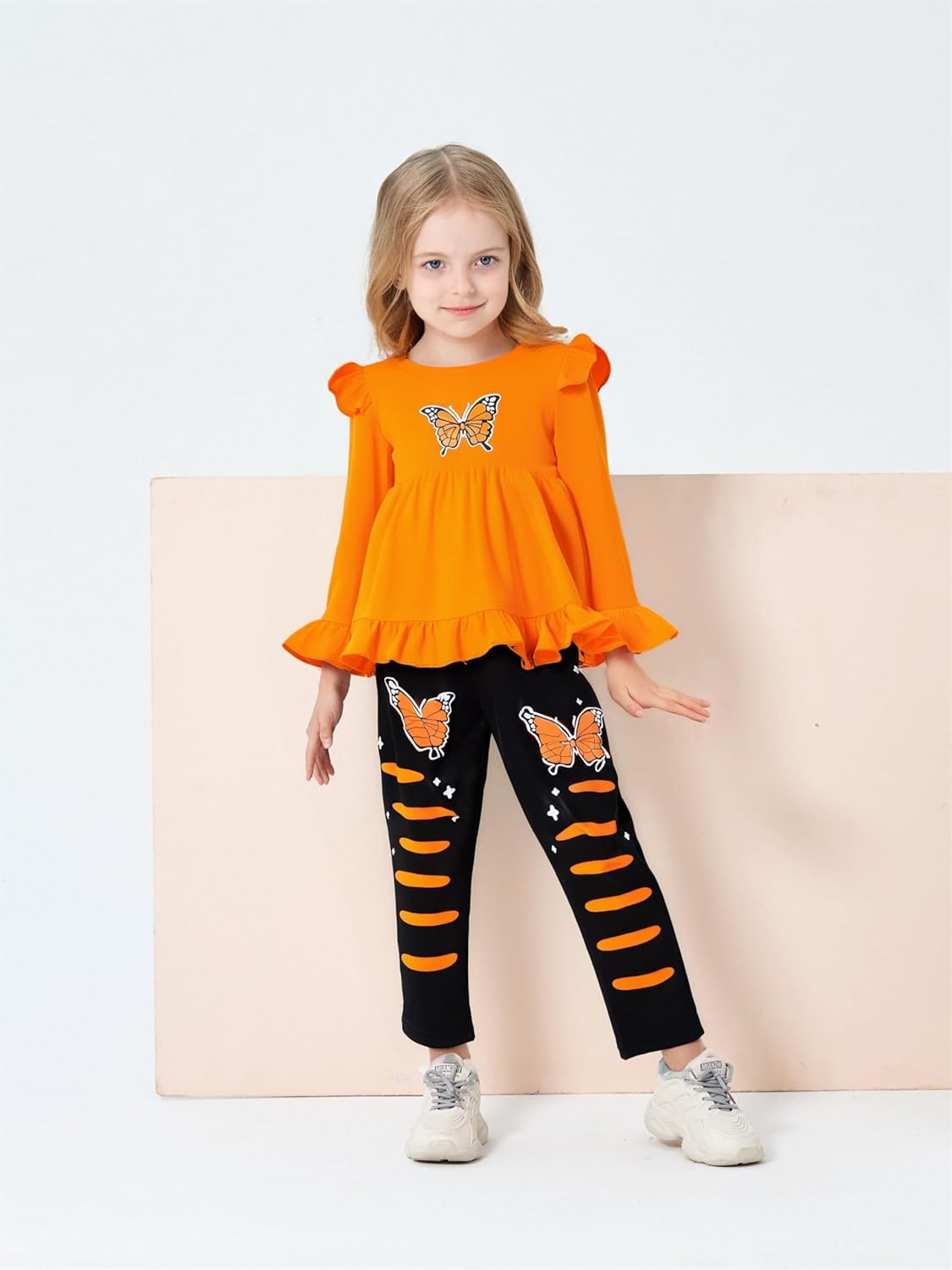 Toddler Kid Girl Clothes Ruffle Sleeve High Low Top Floral Allover Pants Fall Winter Outfit Set