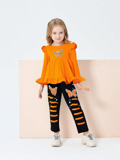 Toddler Kid Girl Clothes Ruffle Sleeve High Low Top Floral Allover Pants Fall Winter Outfit Set