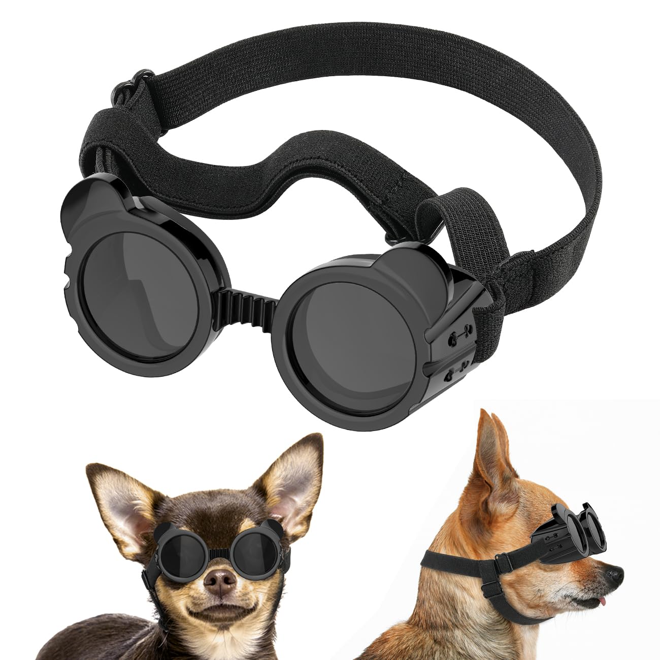 Small Dog Sunglasses UV Protection Goggles Eye Wear Protection with Adjustable Strap Doggy Heart Shape Anti-Fog Sunglasses for Pet Dogs Sun Glasses Doggie Windproof Glasses, Pink